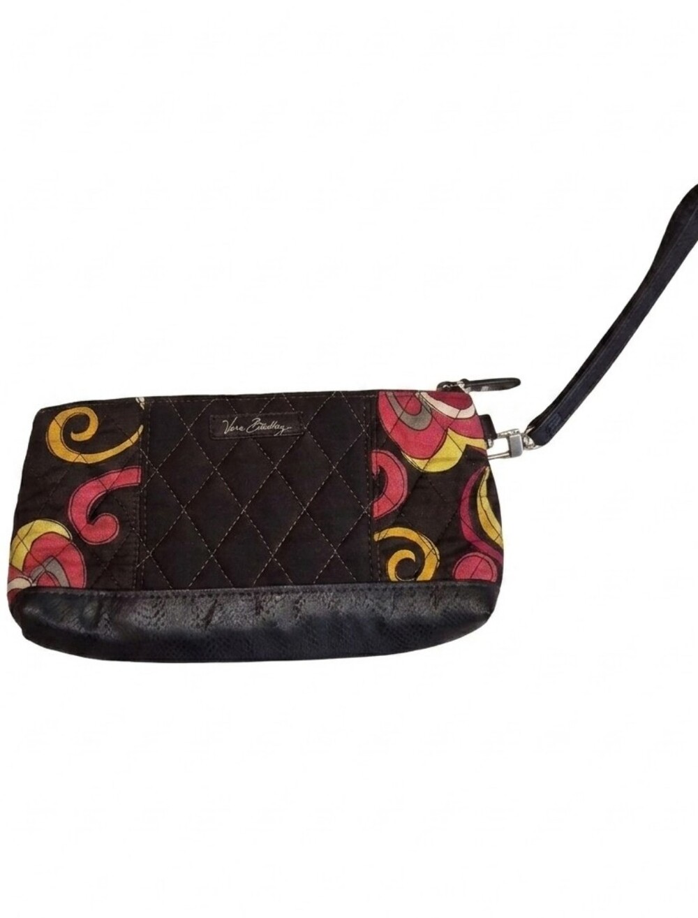 Vera Bradley Espresso Quilted Wristlet with Puccini Floral Pattern Retired